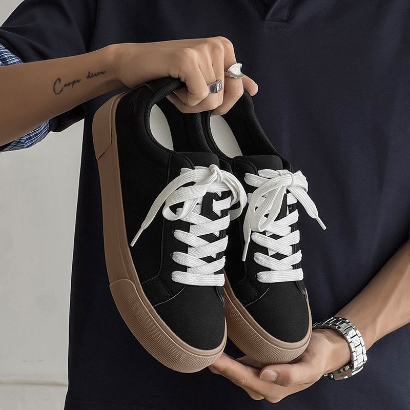 Men's Spring New Versatile Niche Casual Sneakers For Students, Suede Leather, Matte Finish, Thick-soled,_vogvips.com