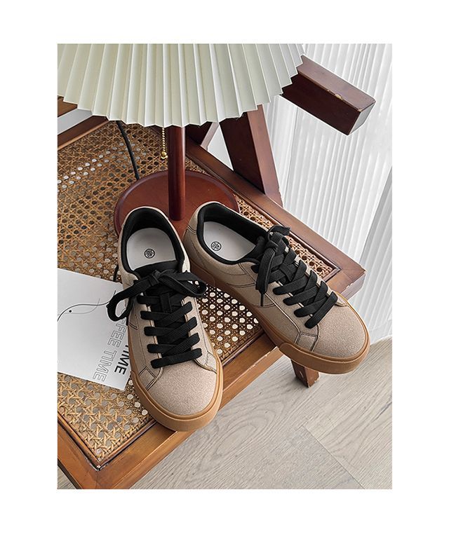 Men's Spring New Versatile Niche Casual Sneakers For Students, Suede Leather, Matte Finish, Thick-soled,_vogvips.com