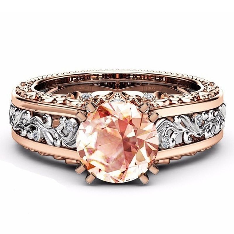 Nuovo anello da donna in lega di zirconi color champagne, bicolore, in stile europeo e americano, di grande successo commerciale._voghion.com