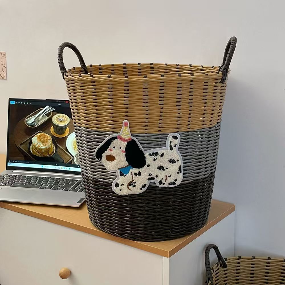 Ins Large Capacity Cute PuppyRattan Dirty Bathroom Toy Laundry Woven Storage Basket_voghion.com