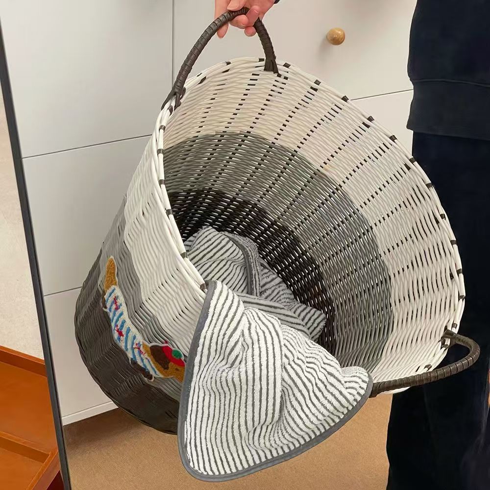 Ins Large Capacity Cute PuppyRattan Dirty Bathroom Toy Laundry Woven Storage Basket_voghion.com