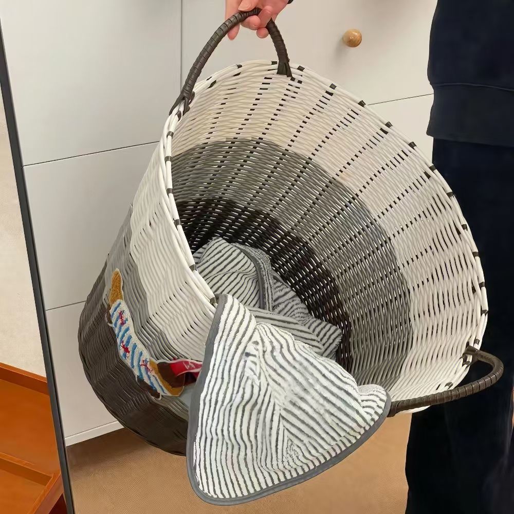 Ins Large Capacity Cute PuppyRattan Dirty Bathroom Toy Laundry Woven Storage Basket_voghion.com