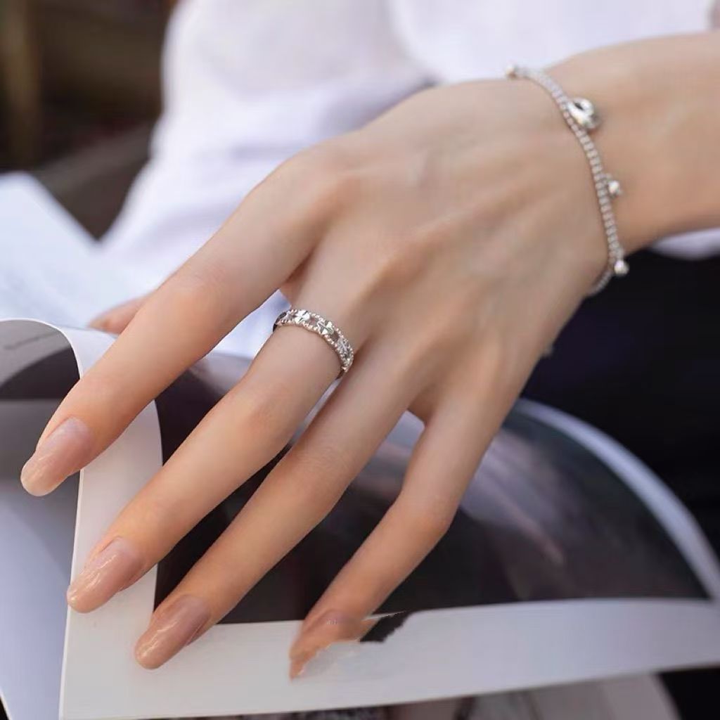 Authentic Niche Silver Solid Four-leaf Clover, Adjustable Antique-style Ring, Gift For Couples, Girlfriends, Or Mothers_voghion.com