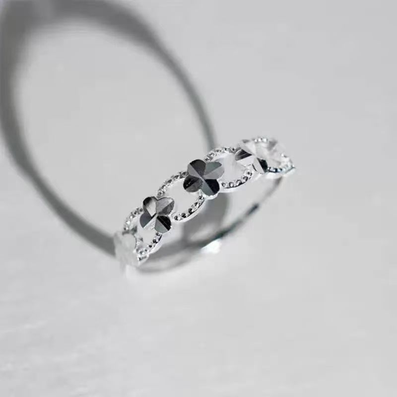 Authentic Niche Silver Solid Four-leaf Clover, Adjustable Antique-style Ring, Gift For Couples, Girlfriends, Or Mothers_voghion.com