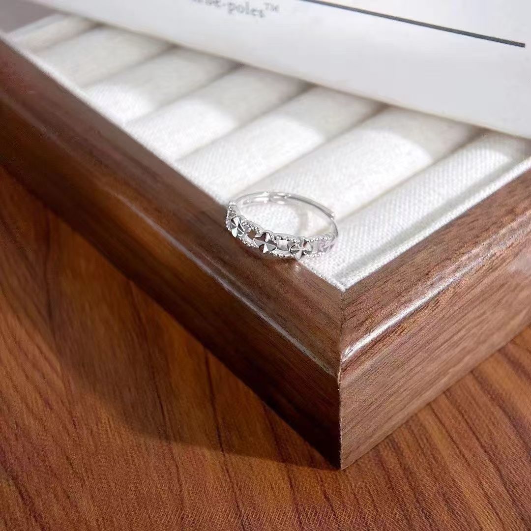Authentic Niche Silver Solid Four-leaf Clover, Adjustable Antique-style Ring, Gift For Couples, Girlfriends, Or Mothers_voghion.com