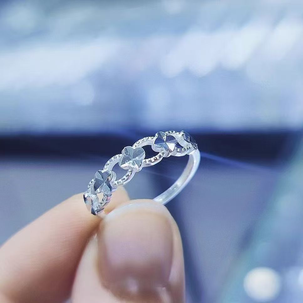 Authentic Niche Silver Solid Four-leaf Clover, Adjustable Antique-style Ring, Gift For Couples, Girlfriends, Or Mothers_voghion.com