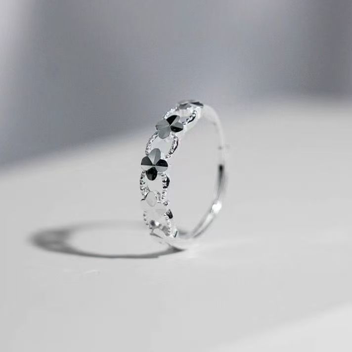 Authentic Niche Silver Solid Four-leaf Clover, Adjustable Antique-style Ring, Gift For Couples, Girlfriends, Or Mothers_voghion.com