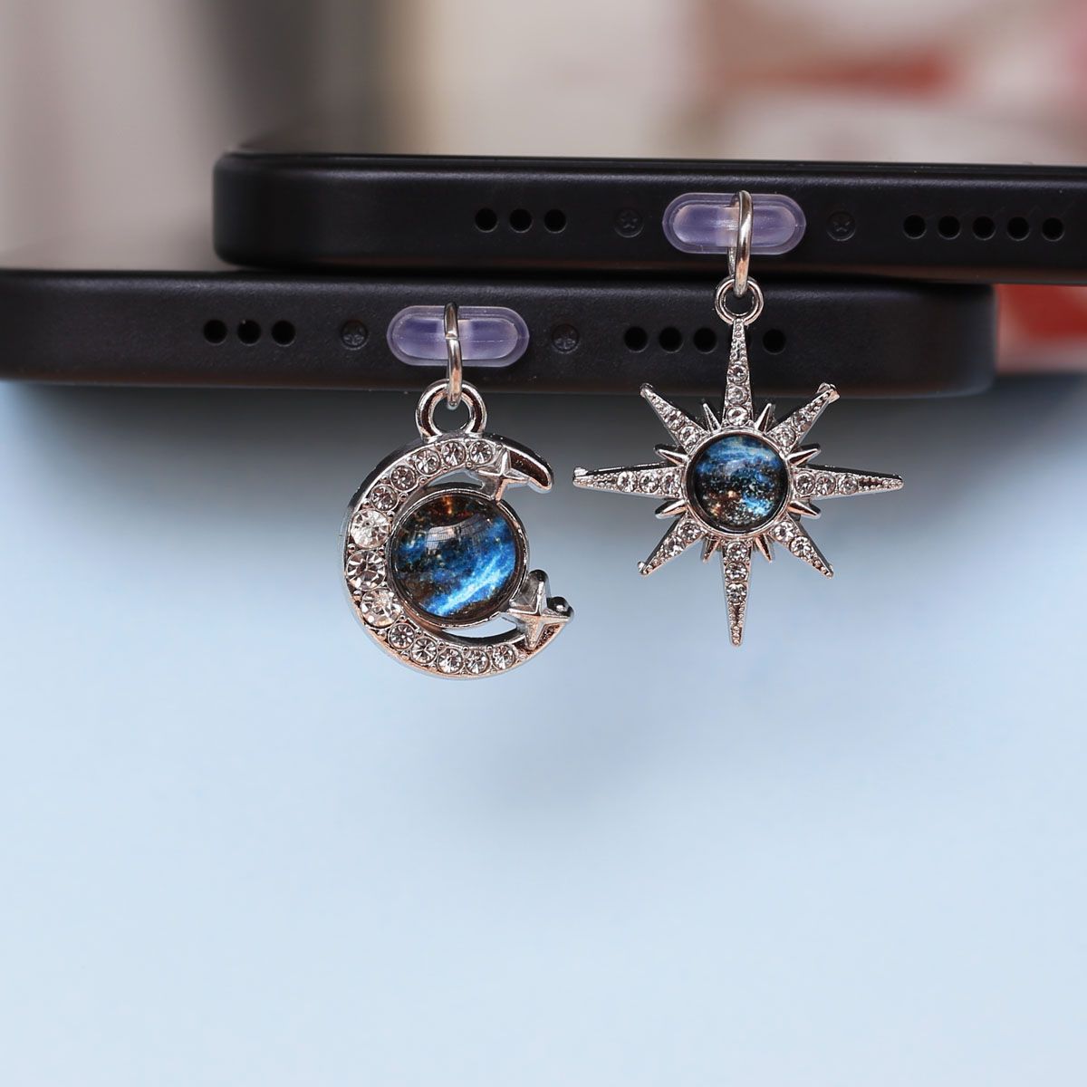 Blue Planet Suitable For Phone Dust Plug Rhinestone Star Moon Beautiful Accessories_voghion.com