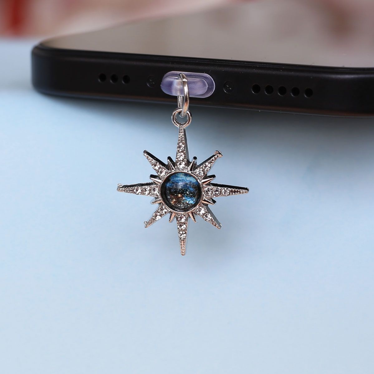 Blue Planet Suitable For Phone Dust Plug Rhinestone Star Moon Beautiful Accessories_voghion.com
