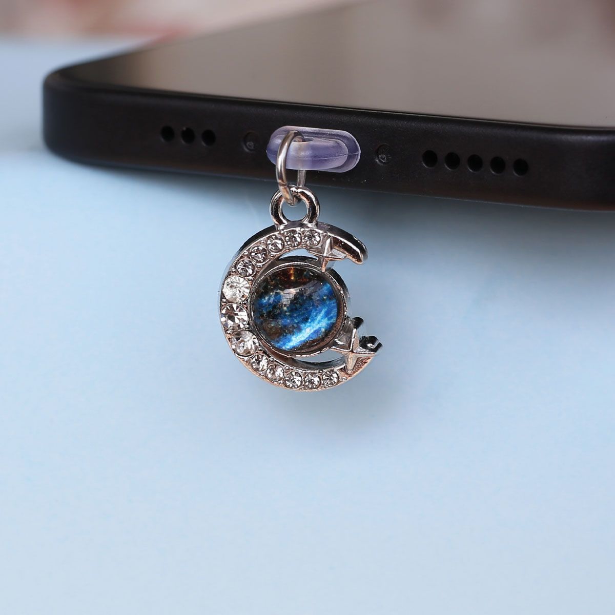 Blue Planet Suitable For Phone Dust Plug Rhinestone Star Moon Beautiful Accessories_voghion.com