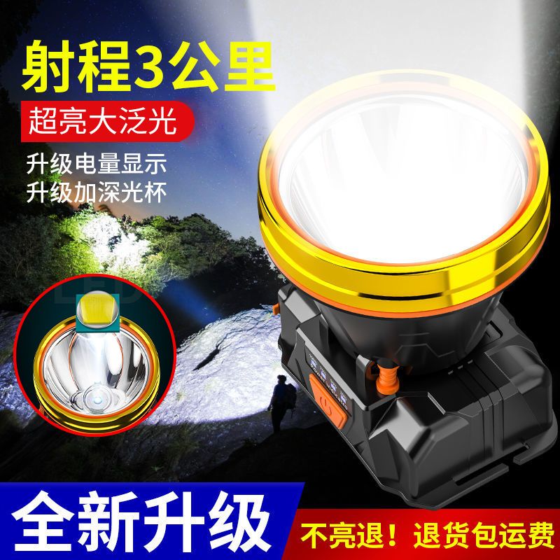 小野人头灯强光可充电头戴式超亮手电筒家用耐用超长待机疝气灯