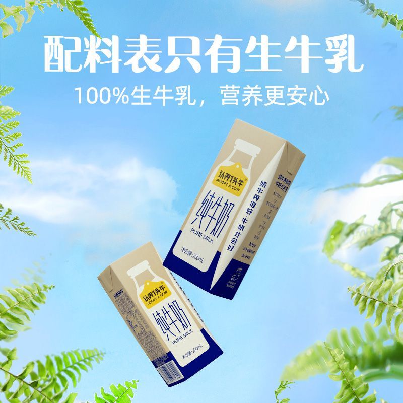 8月产认养一头牛纯牛奶200ml*16盒*1箱 整箱学生家庭营养早餐