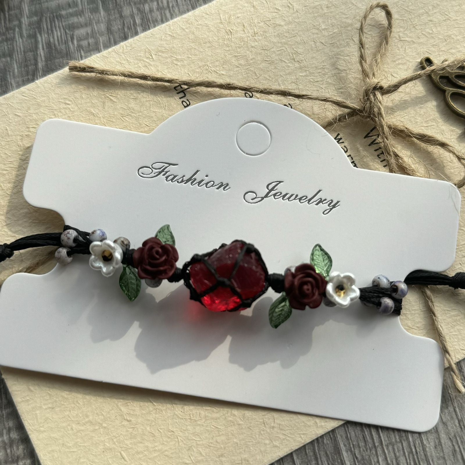 Original Macrame Forest-style Wreath, Natural Crystal And Glass Bracelet, Sweet Handmade Woven, Popular Fresh DIY_voghion.com
