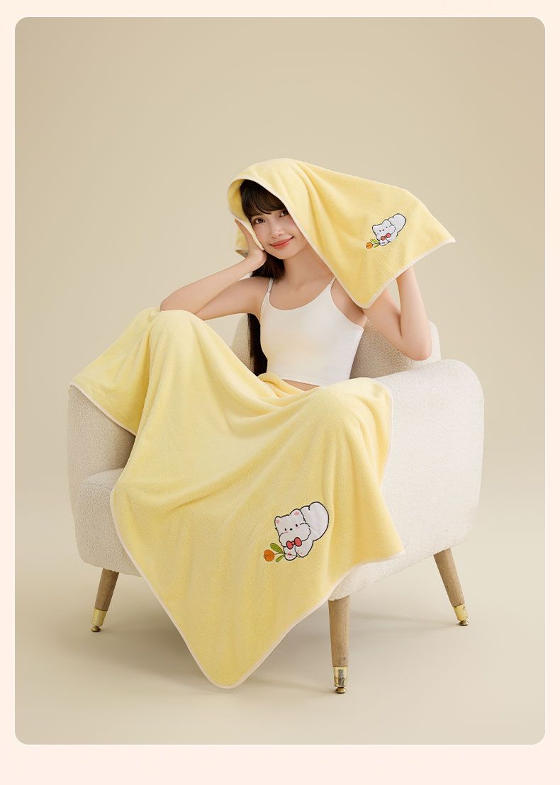 New Dormitory Bath Absorbent Towel Hair Drying Cap Three-Piece Set Swimming Quick-Dry Non-Shedding Wrap Coral Fleece_voghion.com