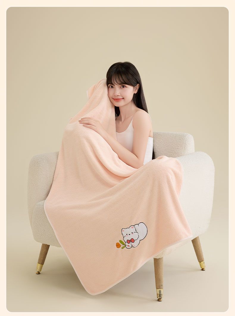 New Dormitory Bath Absorbent Towel Hair Drying Cap Three-Piece Set Swimming Quick-Dry Non-Shedding Wrap Coral Fleece_voghion.com