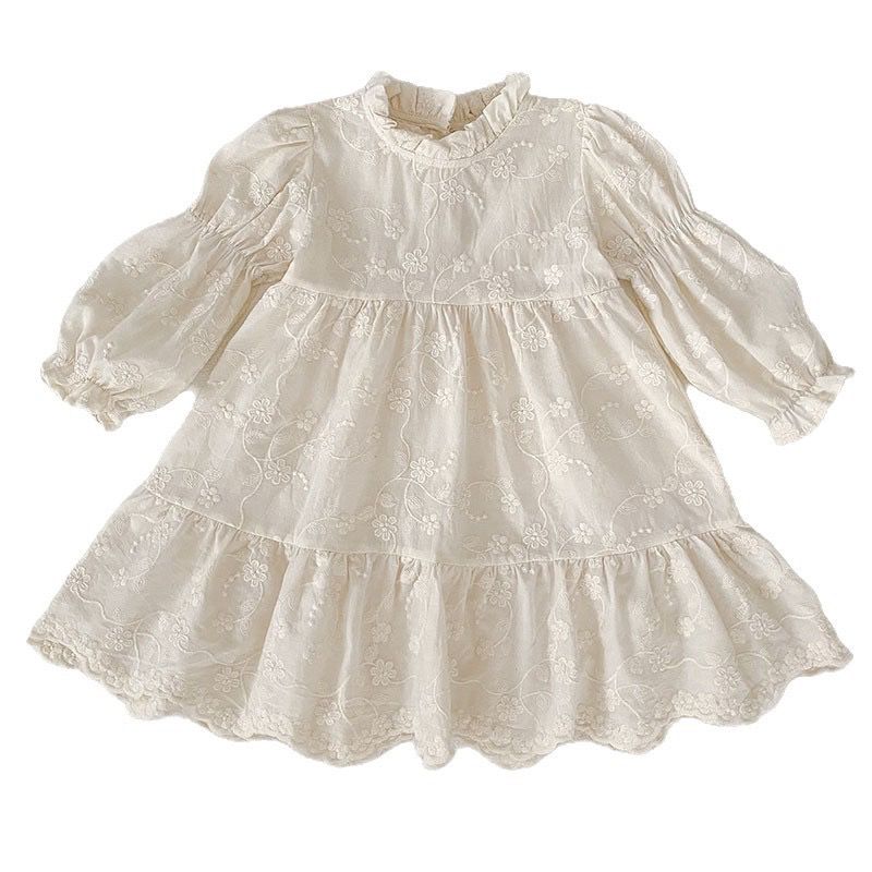 Mädchenkleid im Vintage-Stil, neue koreanische Version für Frühling und Herbst, langärmeliges, süßes Jacquard-Prinzessinnenkleid, stilvolles französisches Design_voghion.com
