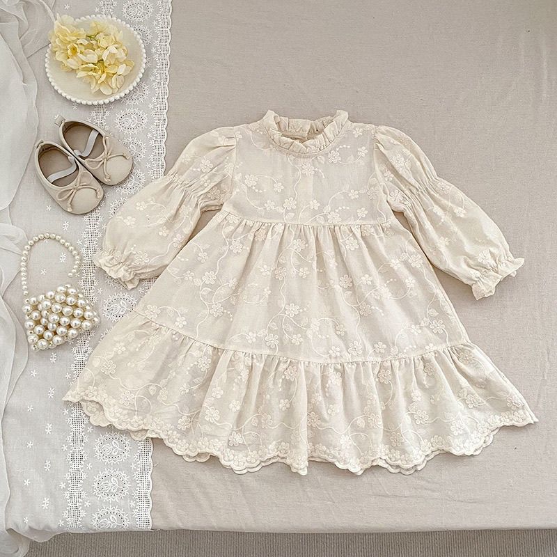 Mädchen Vintage Stil Jacquard Prinzessin Kleid Für Frühling Herbst_voghion.com