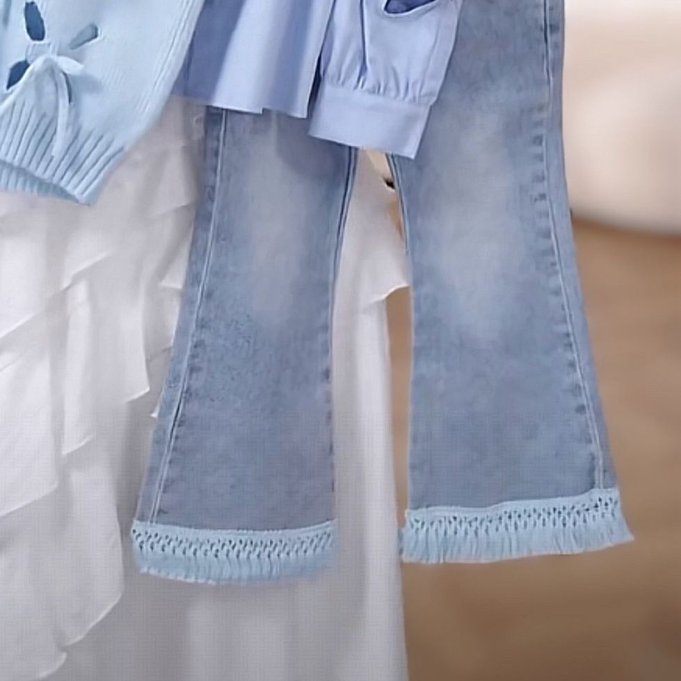 Flickkläder set med skjorta väst och jeans tre delar_voghion.com