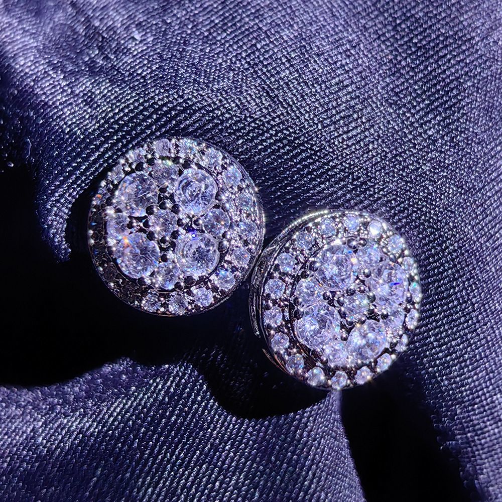 925 Sterling Silver Round White Zircon Stud Drop Earrings Dazzling_voghion.com