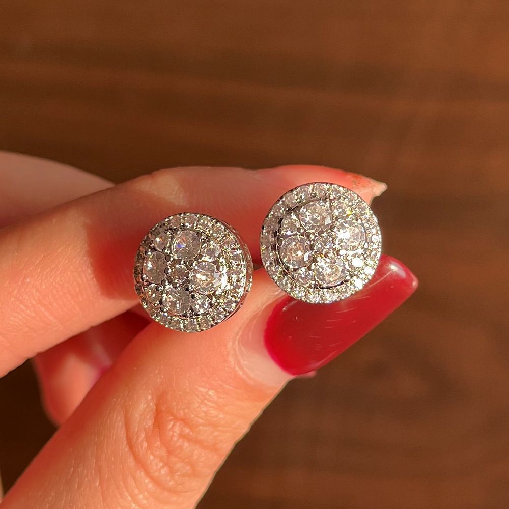925 Sterling Silver Round White Zircon Stud Drop Earrings Dazzling_voghion.com