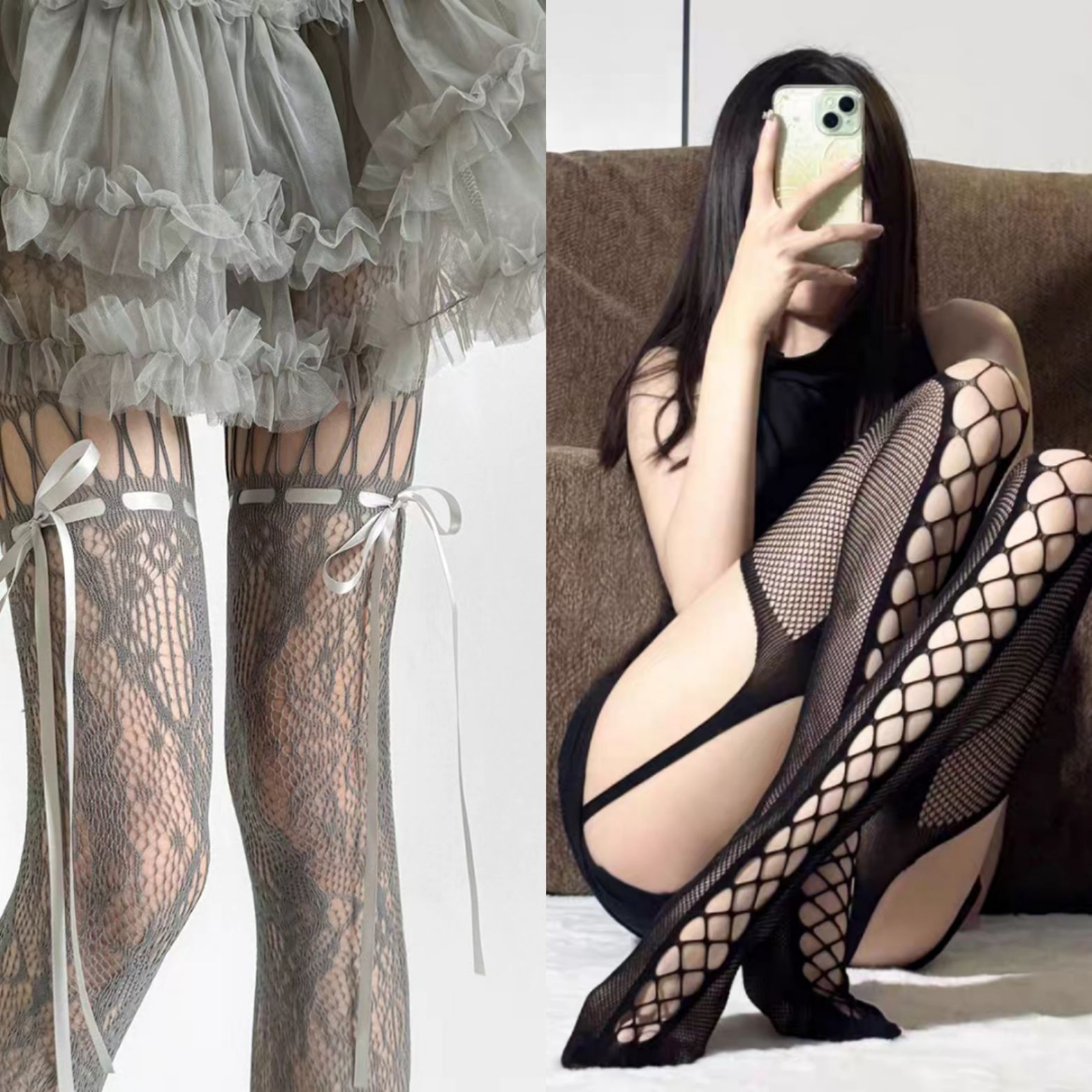 Sexy Spitzenstrümpfe Mit Schleife Florale Netzstrumpfhose Damen_voghion.com