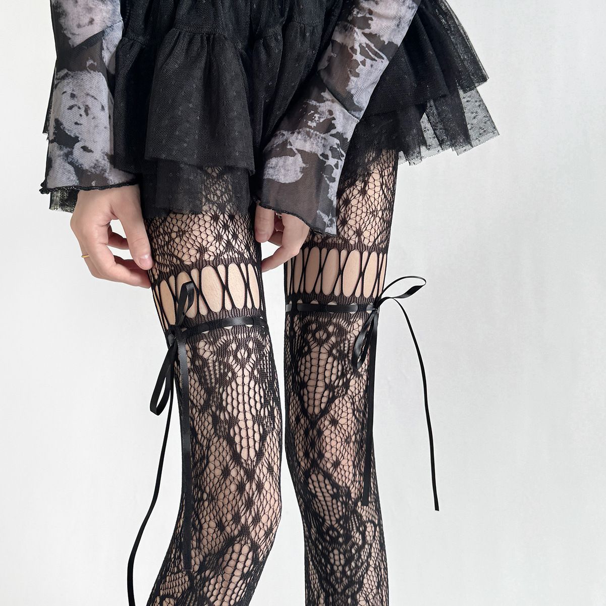 Sexy Spitzenstrümpfe Mit Schleife Florale Netzstrumpfhose Damen_voghion.com