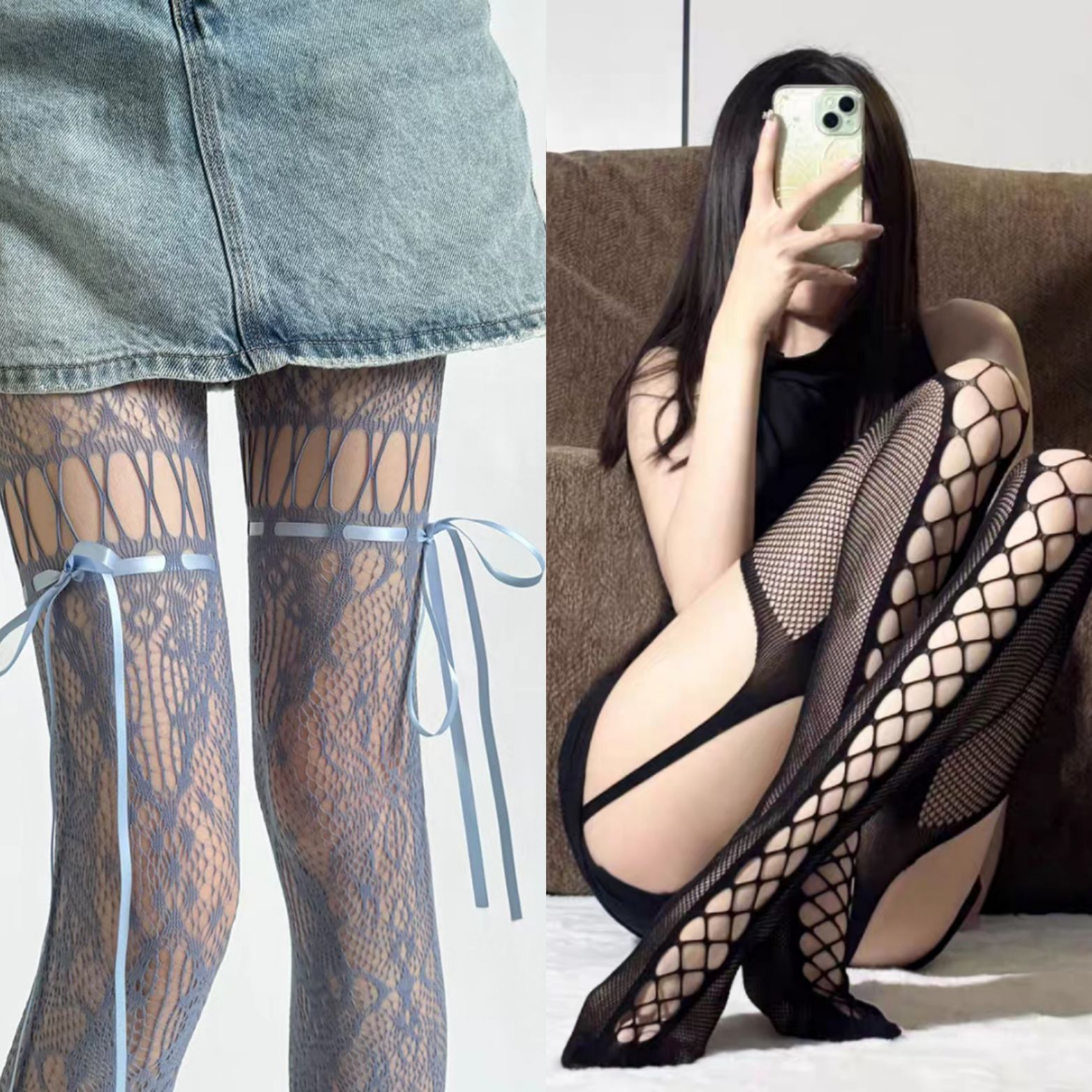 Sexy Spitzenstrümpfe Mit Schleife Florale Netzstrumpfhose Damen_voghion.com