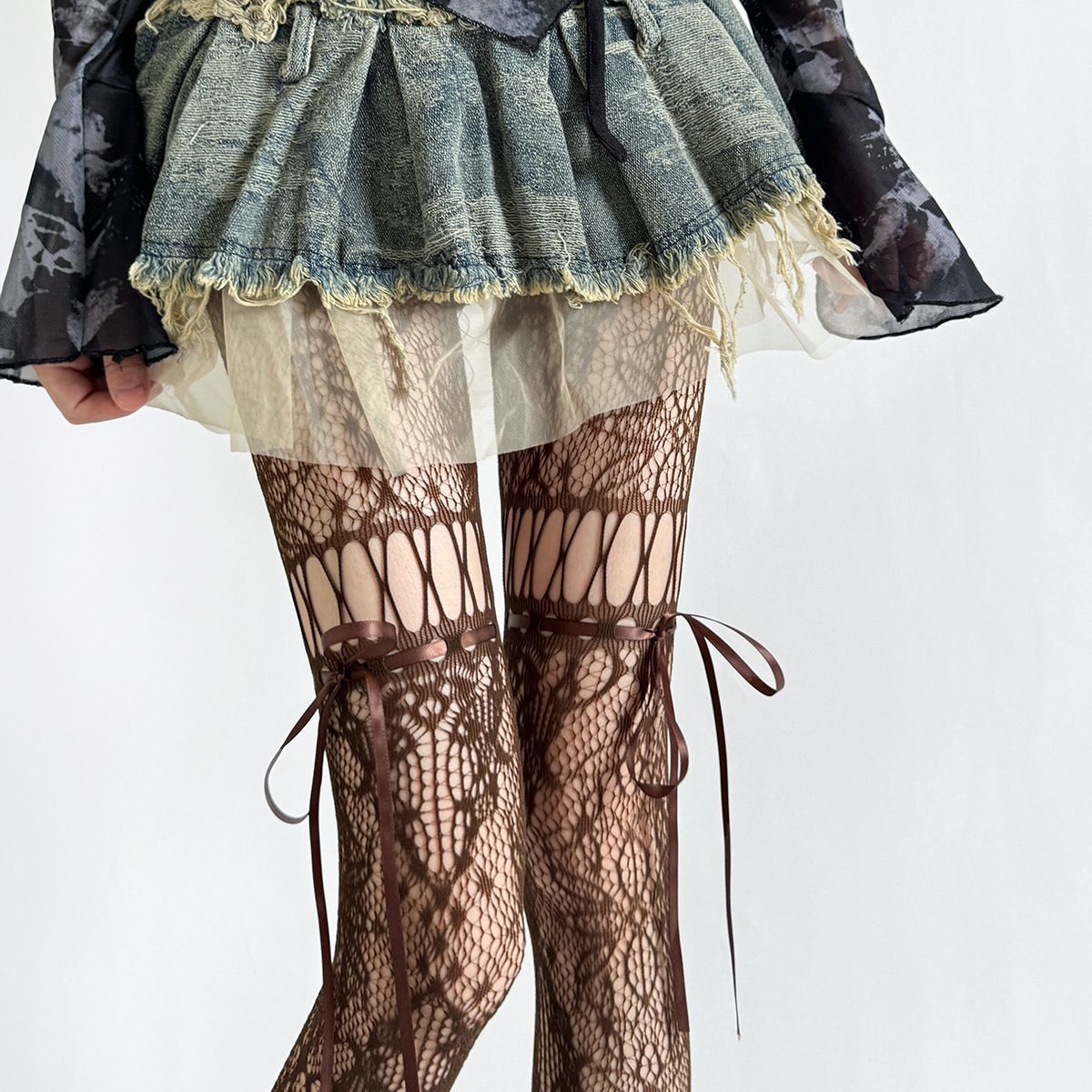 Sexy Spitzenstrümpfe Mit Schleife Florale Netzstrumpfhose Damen_voghion.com