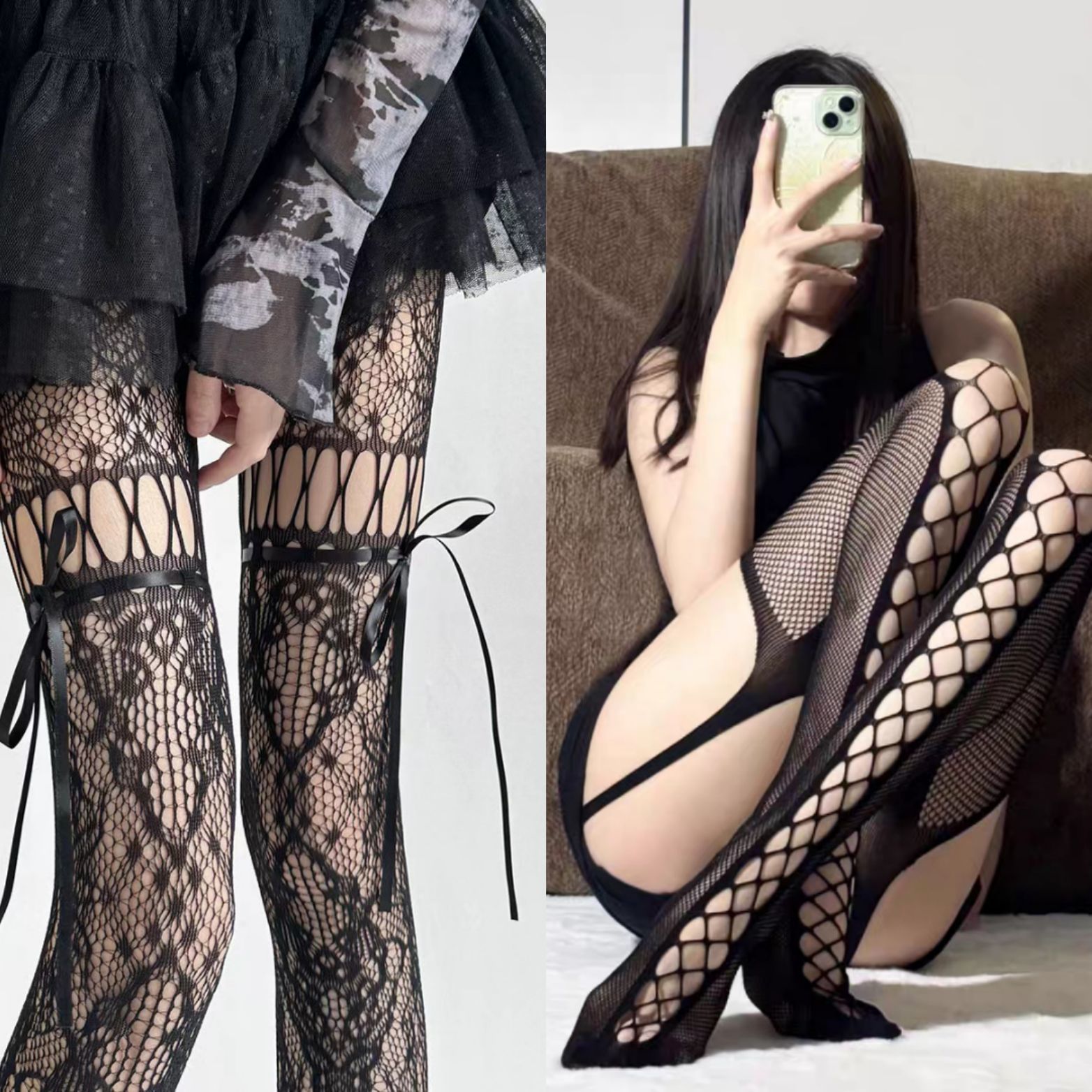 Sexy Spitzenstrümpfe Mit Schleife Florale Netzstrumpfhose Damen_voghion.com