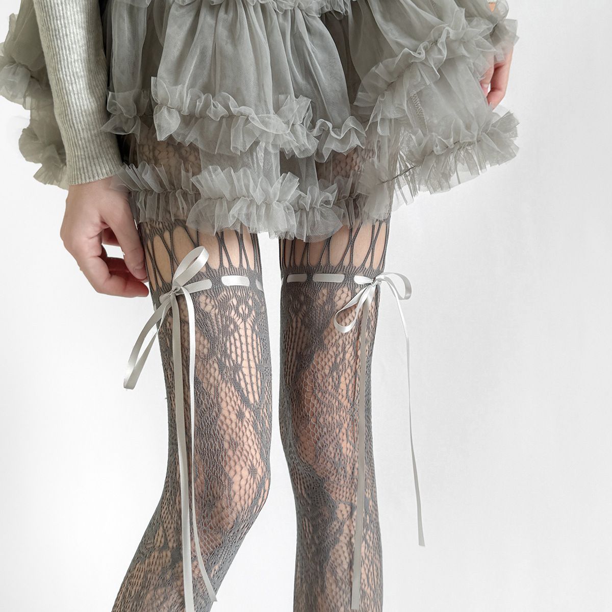 Sexy Spitzenstrümpfe Mit Schleife Florale Netzstrumpfhose Damen_voghion.com