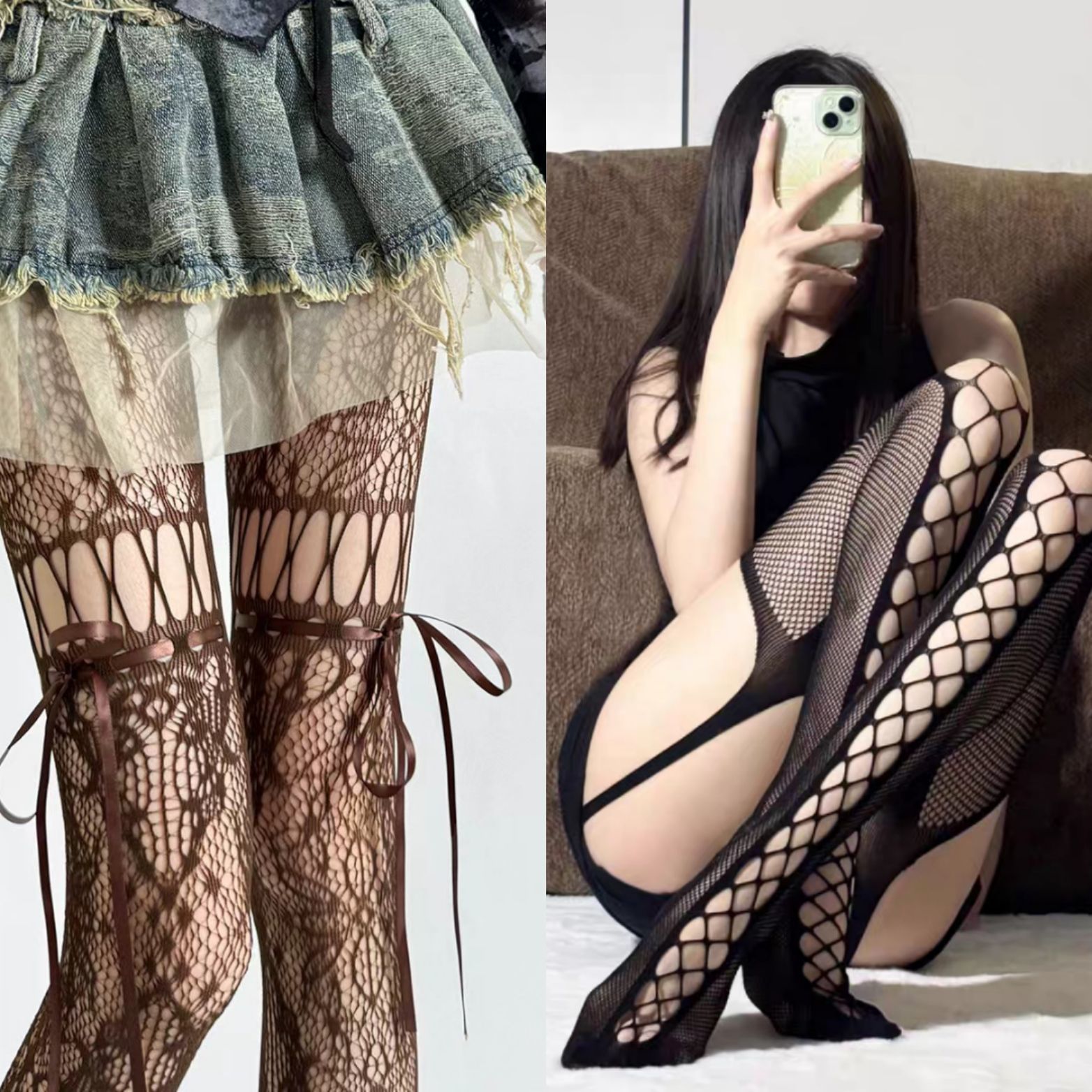 Sexy Spitzenstrümpfe Mit Schleife Florale Netzstrumpfhose Damen_voghion.com