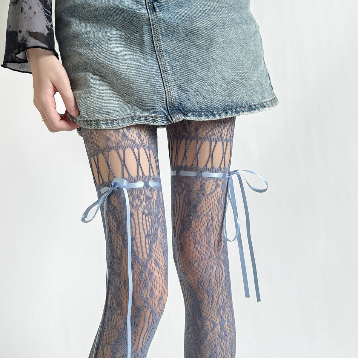 Sexy Spitzenstrümpfe Mit Schleife Florale Netzstrumpfhose Damen_voghion.com
