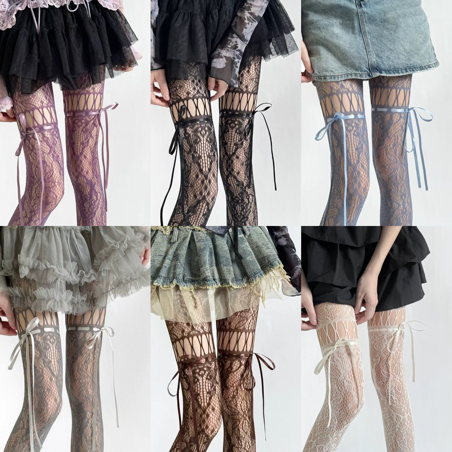 Sexy Spitzenstrümpfe Mit Schleife Florale Netzstrumpfhose Damen_voghion.com