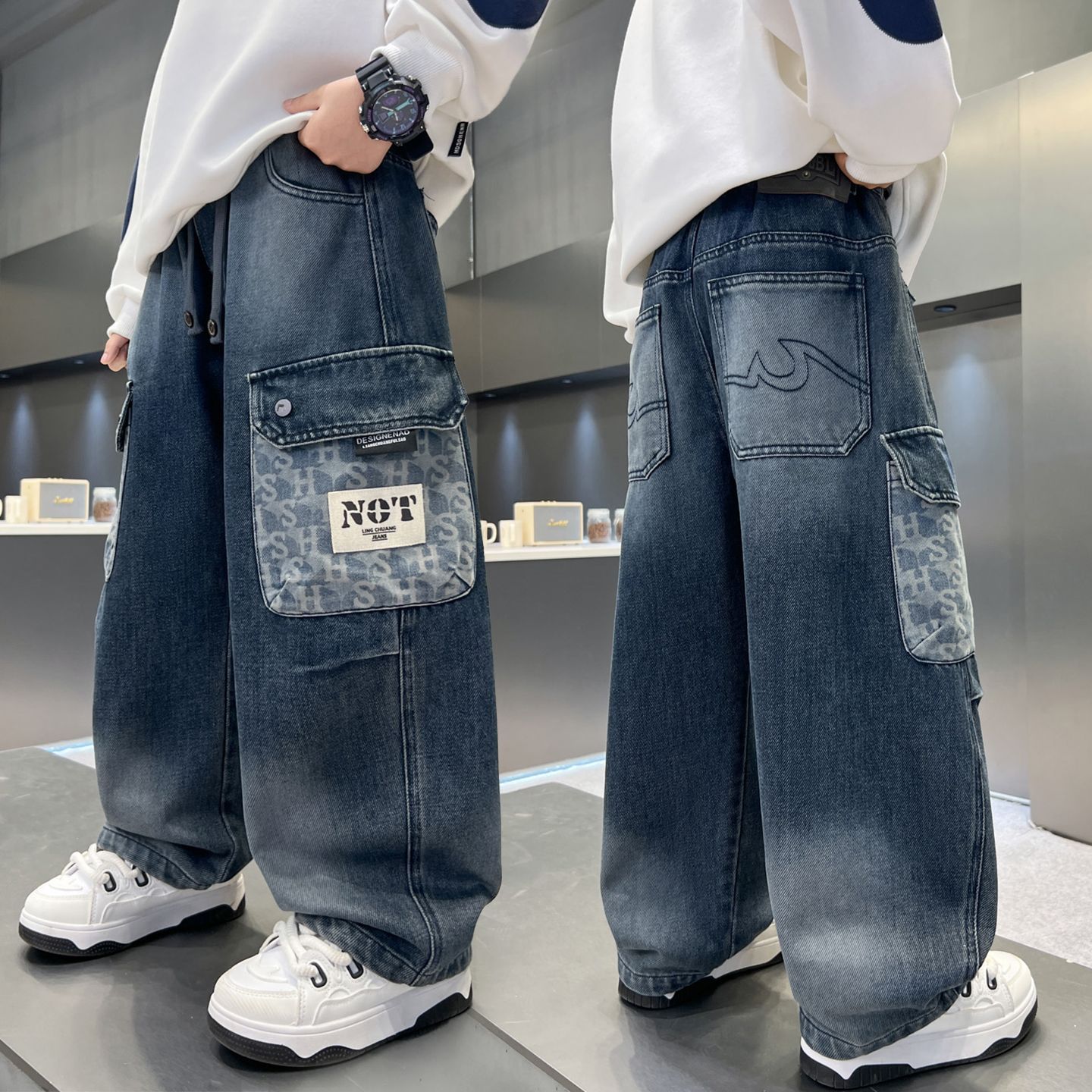 Childrens Cargo Pants Loose Fit Trousers For Older Boys Autumn_voghion.com