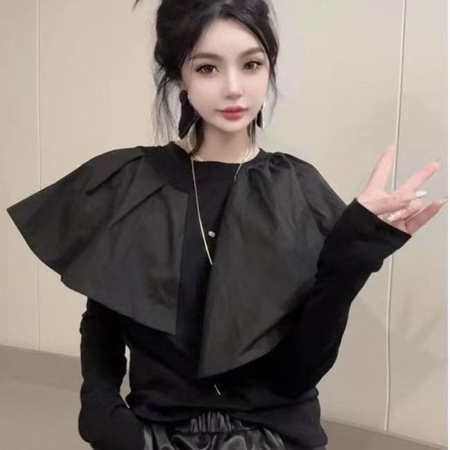 大小姐高级披肩蓬蓬设计感显瘦遮肉外穿网红气质不对称棉质上衣潮【5天内发货】