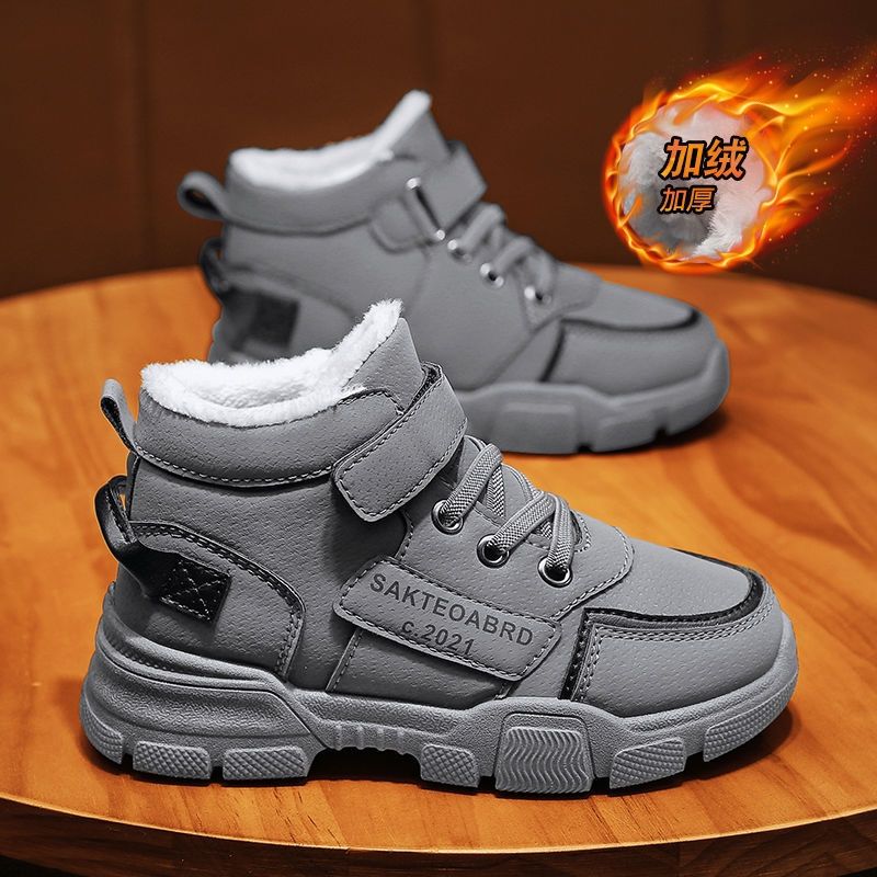 2024新款保暖加厚冬季冰雪地靴全皮拼接中大童雪地靴