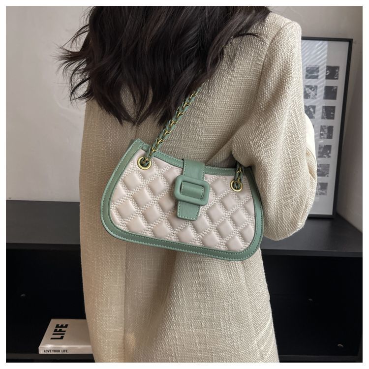 Gewatteerde schoudertas met ketting voor dames, elegante tas_voghion.com