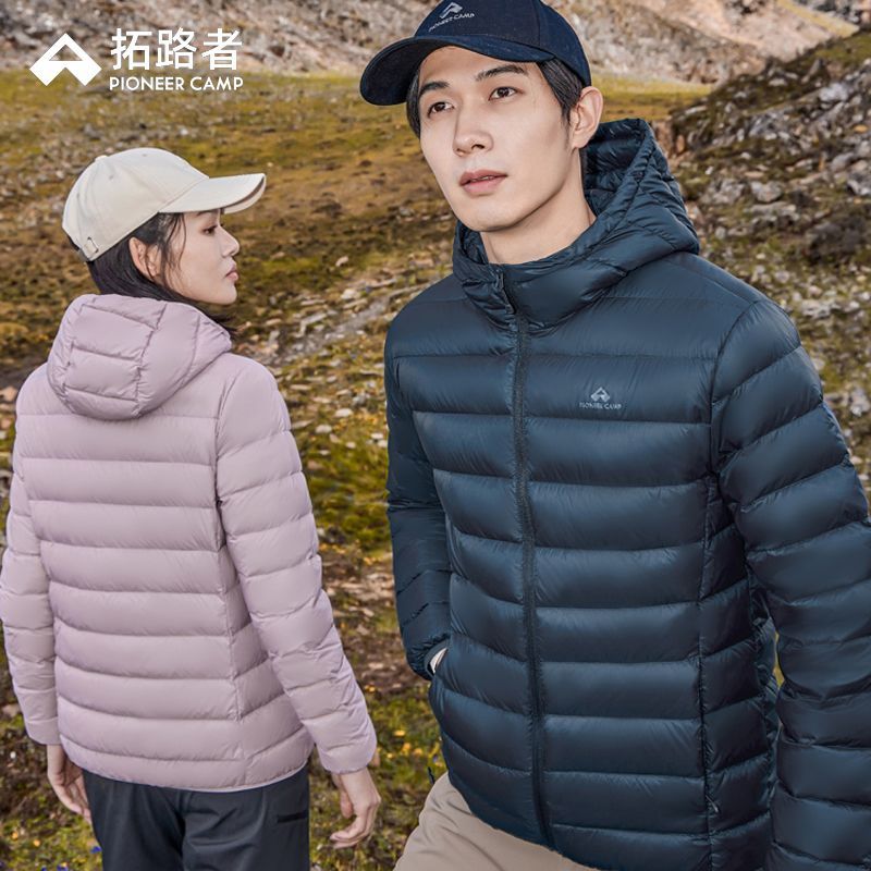 拓路者轻薄连帽羽绒服男秋冬户外保暖90鸭绒排骨短款羽绒外套女
