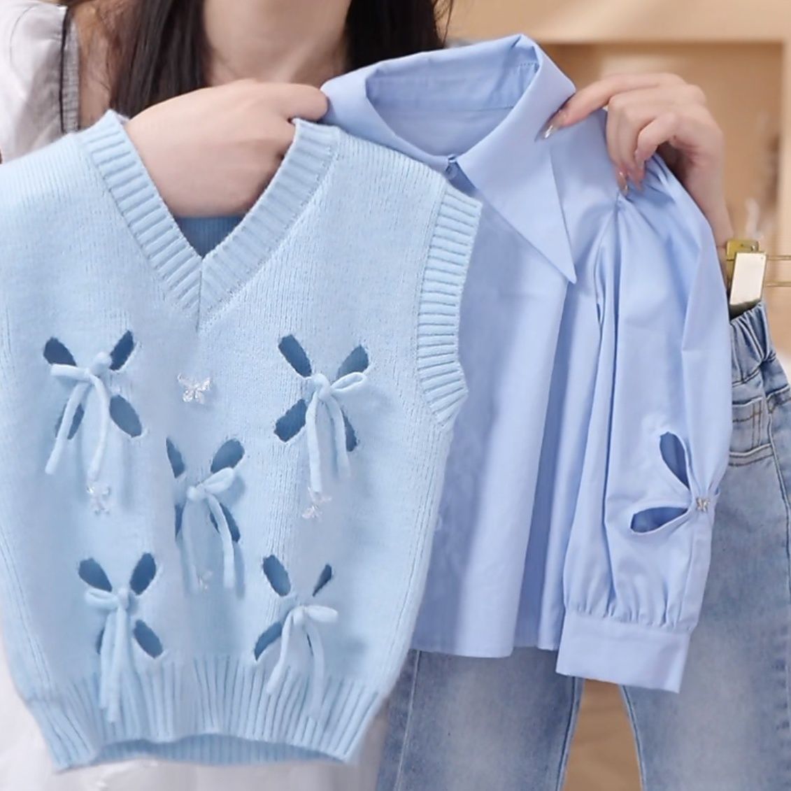 Girls' Spring Autumn Outfit 2025 New Fashionable Children's Shirt, Vest, And Jeans - Stylish Three-Piece Set For Girls_voghion.com
