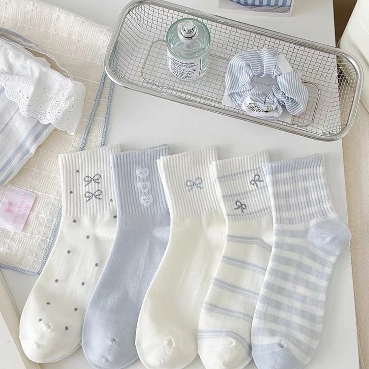 新款浅蓝袜子女中筒袜春秋款ins潮日系百