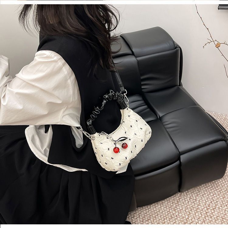 Pleated Bubble Bow Dumpling Crossbody Bag For Women And Students_voghion.com