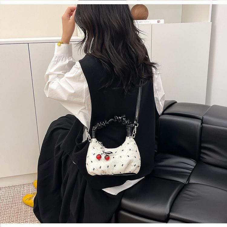Pleated Bubble Bow Dumpling Crossbody Bag For Women And Students_voghion.com