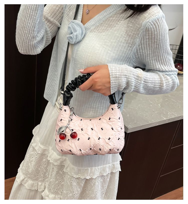 Pleated Bubble Bow Dumpling Crossbody Bag For Women And Students_voghion.com