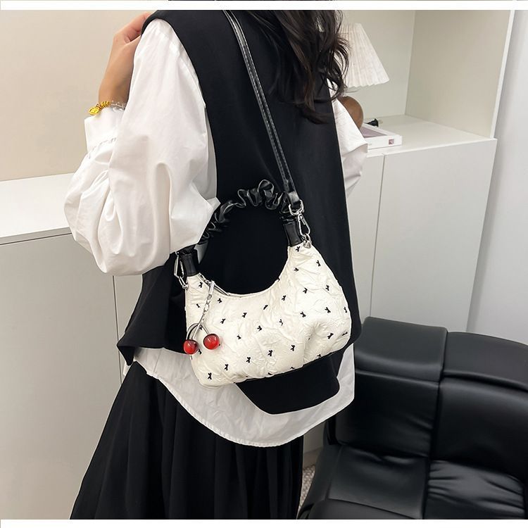 Pleated Bubble Bow Dumpling Crossbody Bag For Women And Students_voghion.com