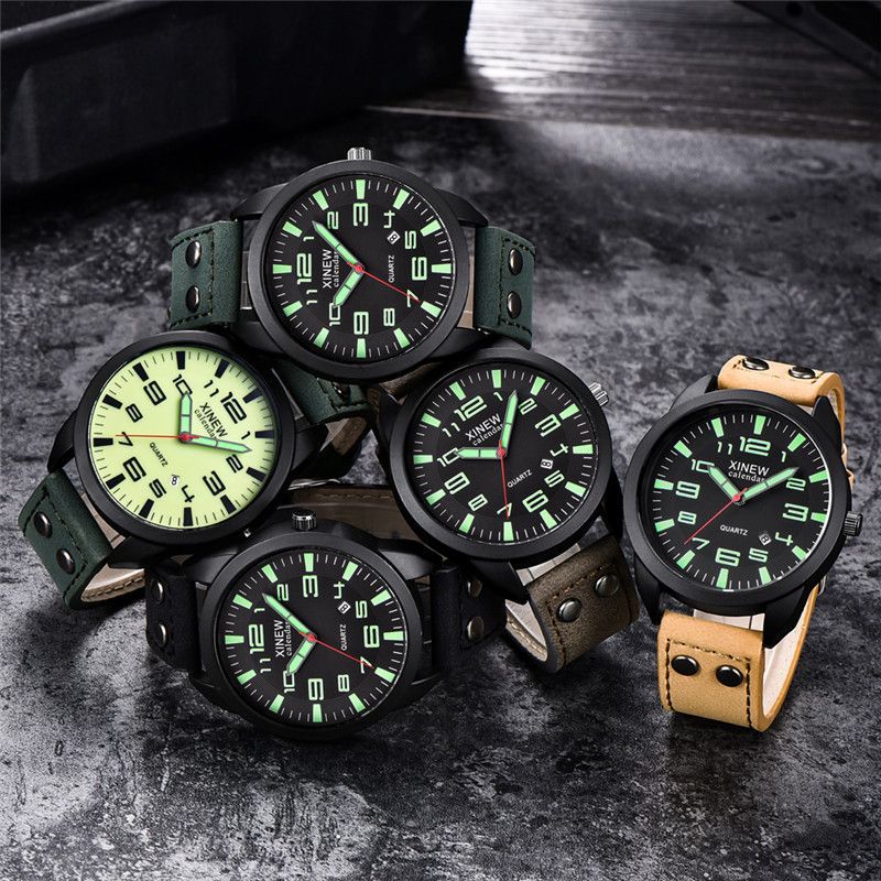 Quartz Men's Watch With Leather Strap And Round Dial Calendar_voghion.com