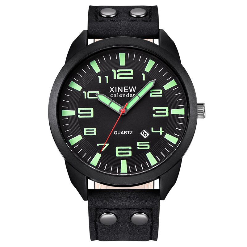 INS For Junior And High School Students, Fashionable Leather Strap, Round Dial With Pointer Calendar, Quartz Men's Watch_voghion.com