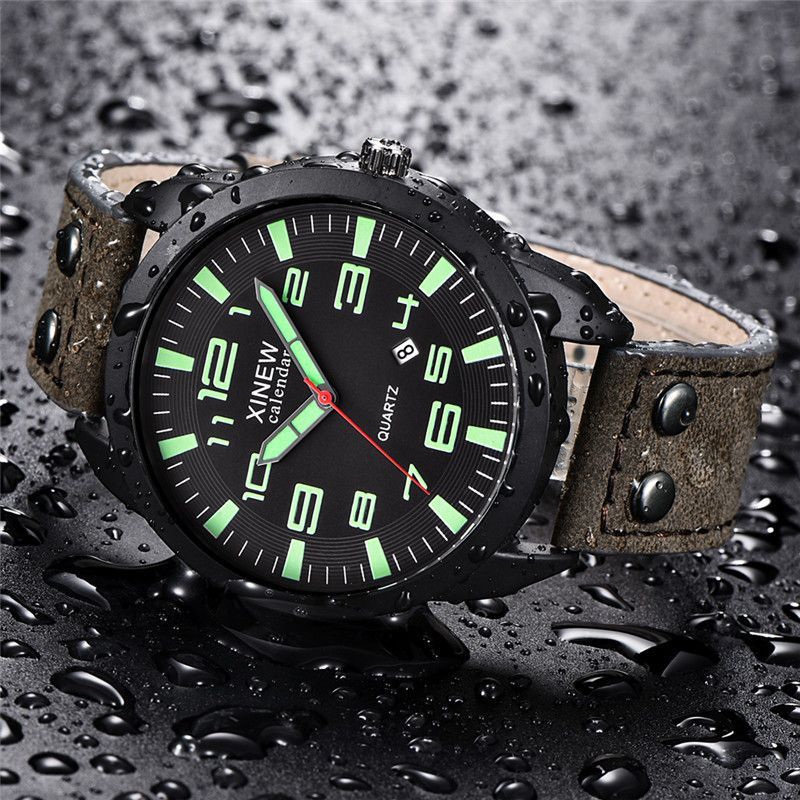 Quartz Men's Watch With Leather Strap And Round Dial Calendar_voghion.com