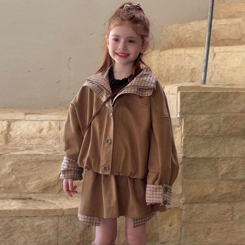 女童设计感工装外套套装秋冬2025新款百搭女宝洋气甜酷半身裙子