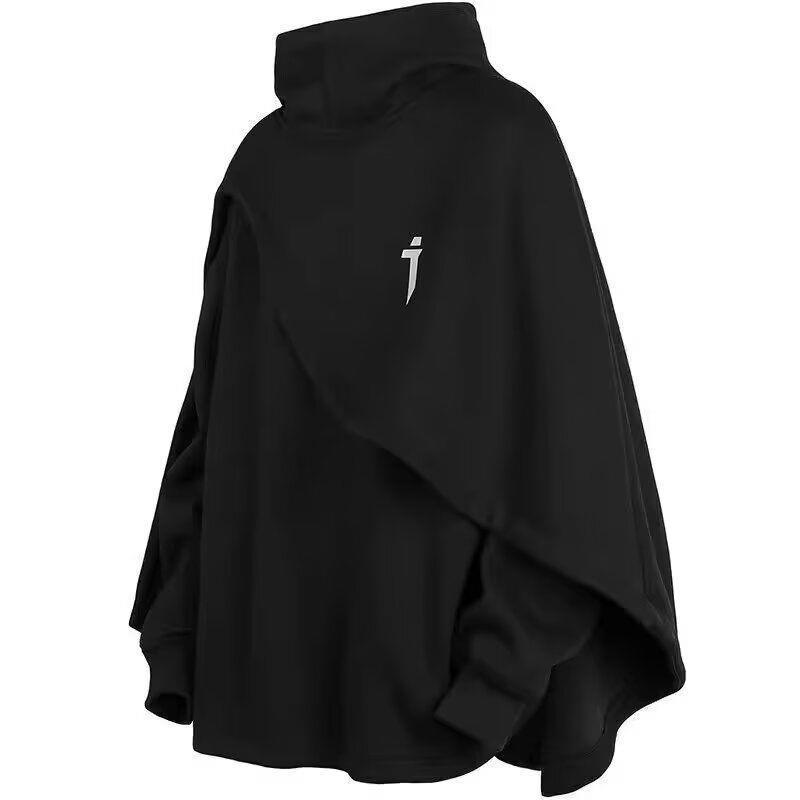 Autumn and winter functional high-neck cloak sweatshirt for men and women trendy loose casual hooded fake two-piece pullover cloak jacket