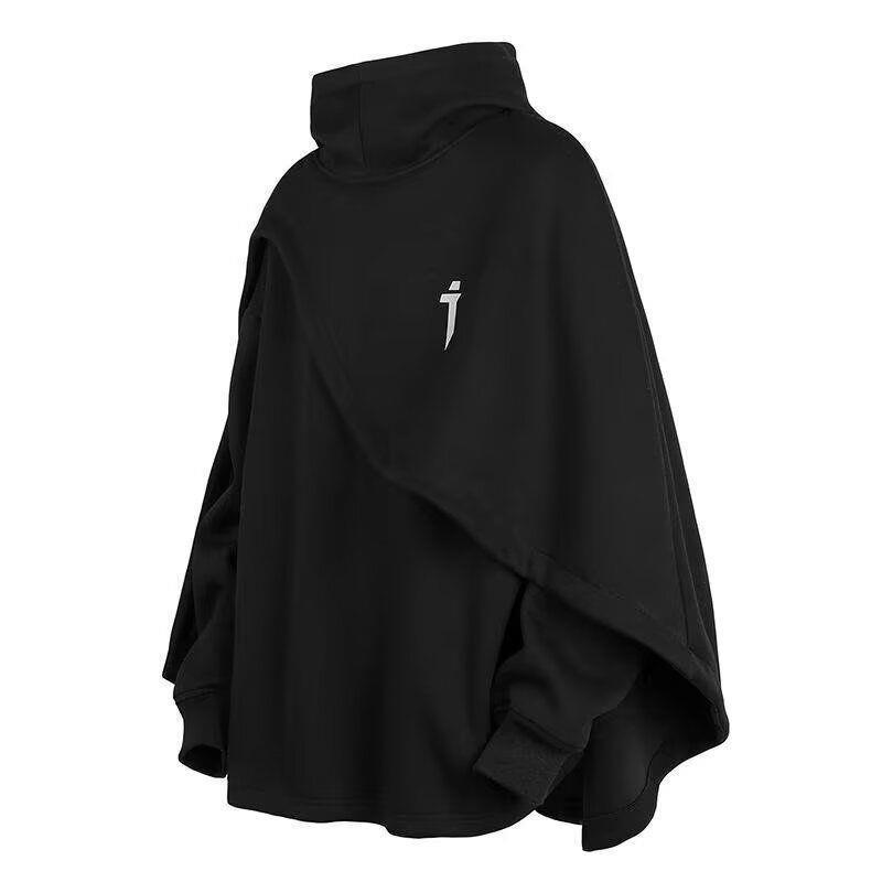 Autumn and winter functional high-neck cloak sweatshirt for men and women trendy loose casual hooded fake two-piece pullover cloak jacket